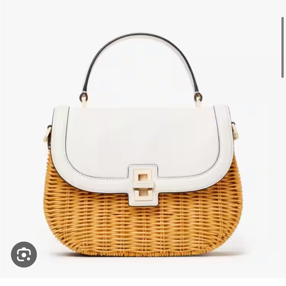 KATE SPADE “Gracie” Wicker Handbag Crossbody White with Gold Trim